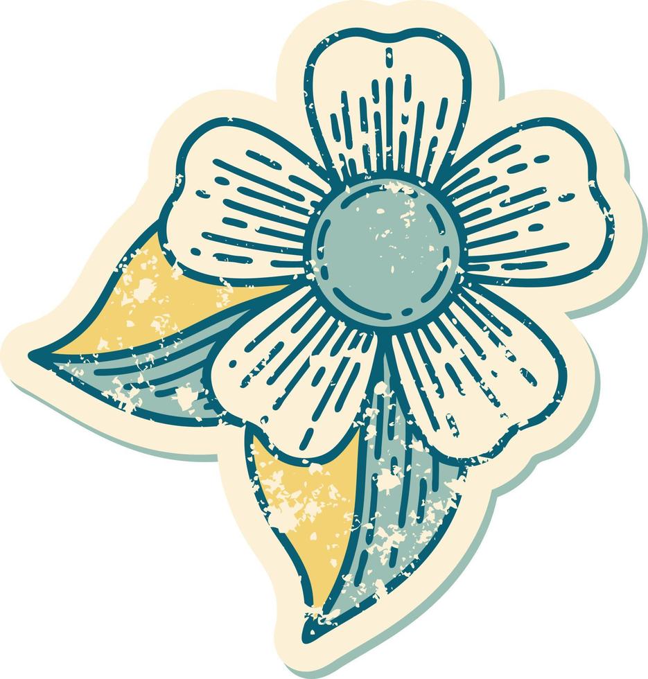 iconic distressed sticker tattoo style image of a flower vector