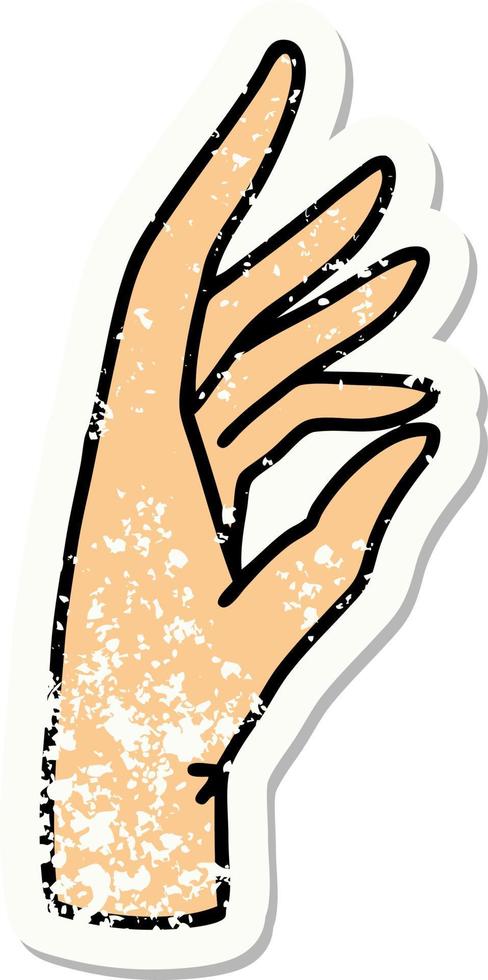 distressed sticker tattoo in traditional style of a hand vector