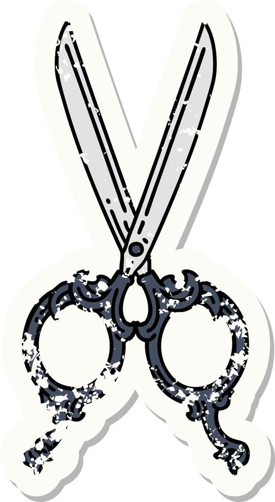 distressed sticker tattoo in traditional style of barber scissors vector