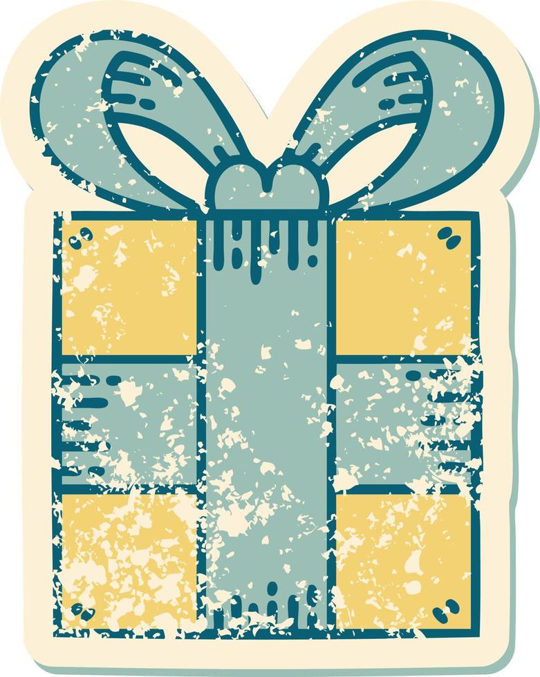 iconic distressed sticker tattoo style image of a present vector