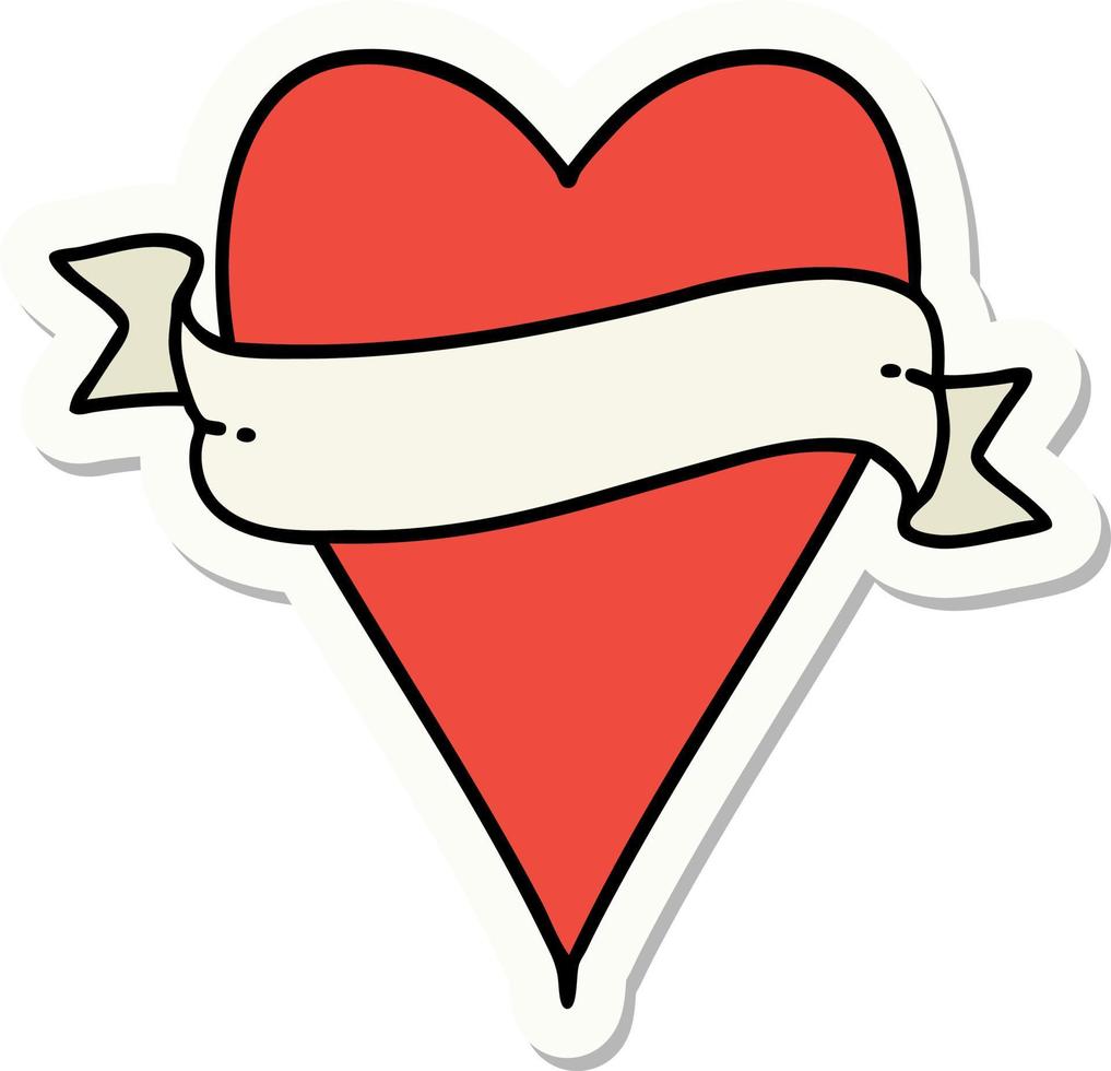 sticker of tattoo in traditional style of a heart and banner vector