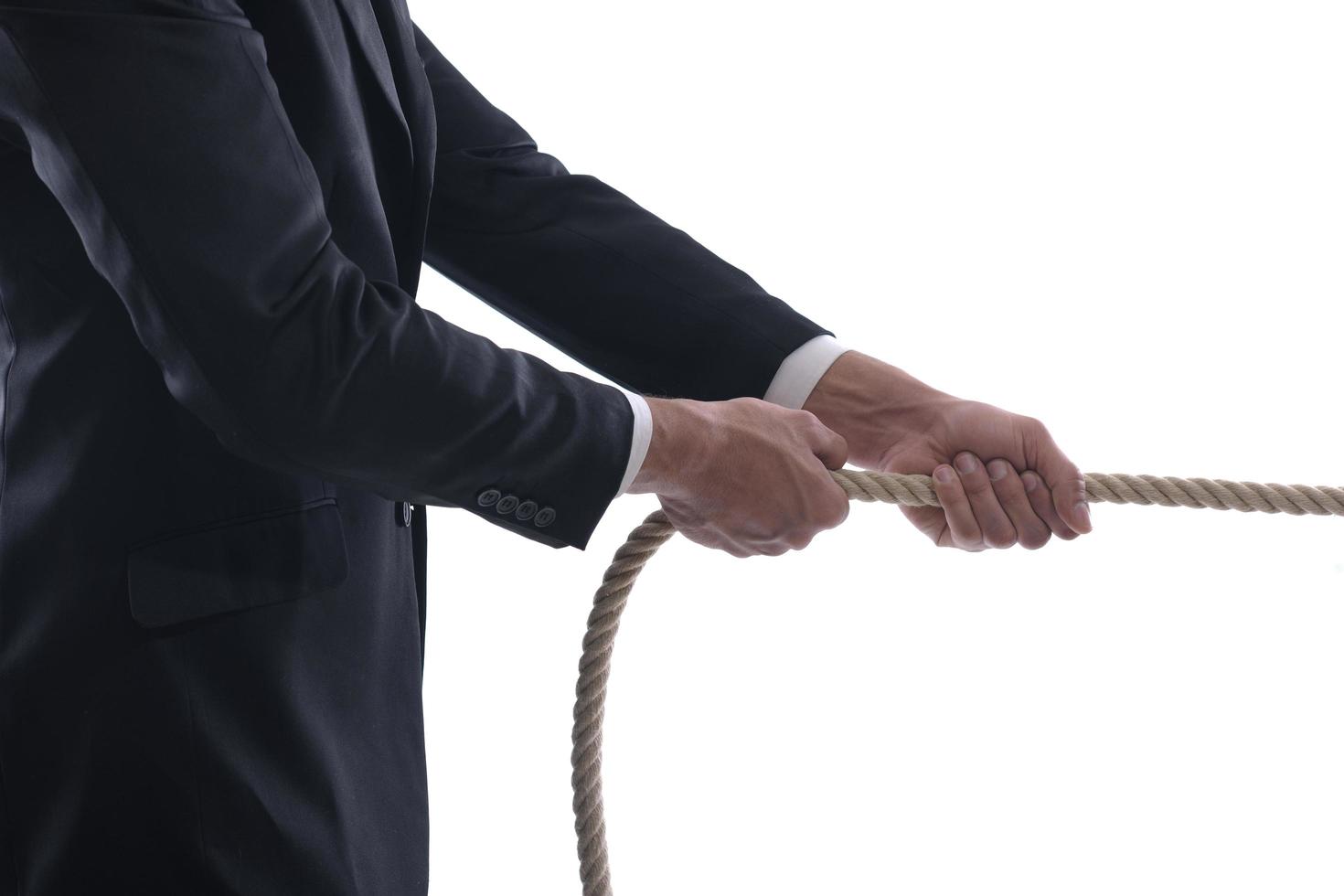 business man with rope isolated on white background photo