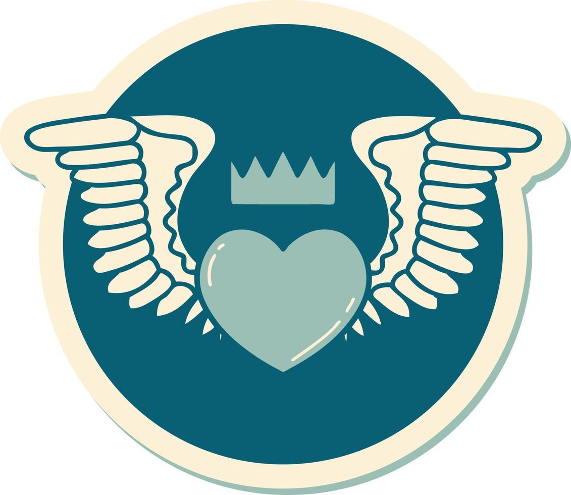 sticker of tattoo in traditional style of a heart with wings vector