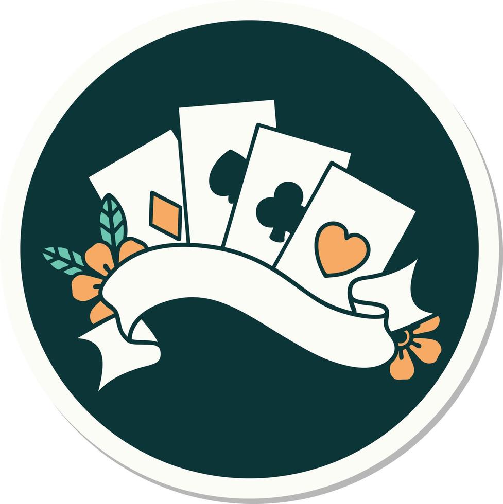 sticker of tattoo in traditional style of cards and banner with flowers vector