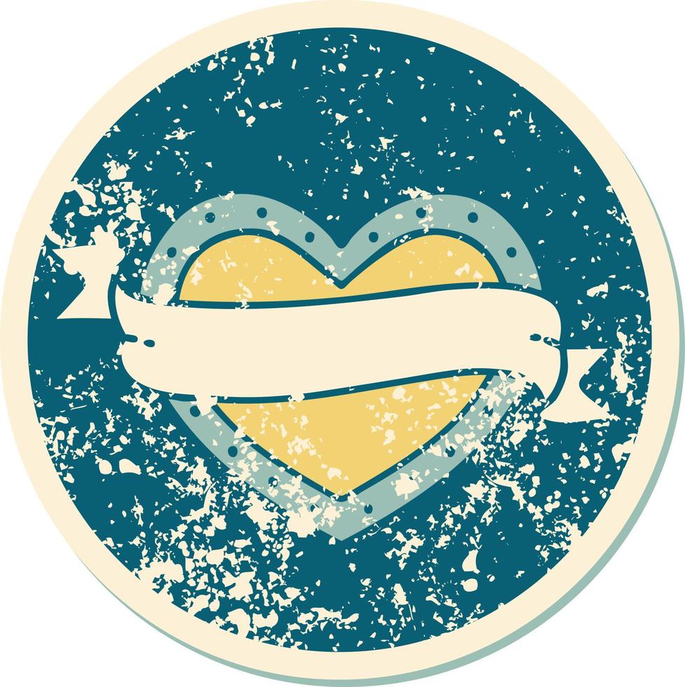 iconic distressed sticker tattoo style image of a heart and banner vector