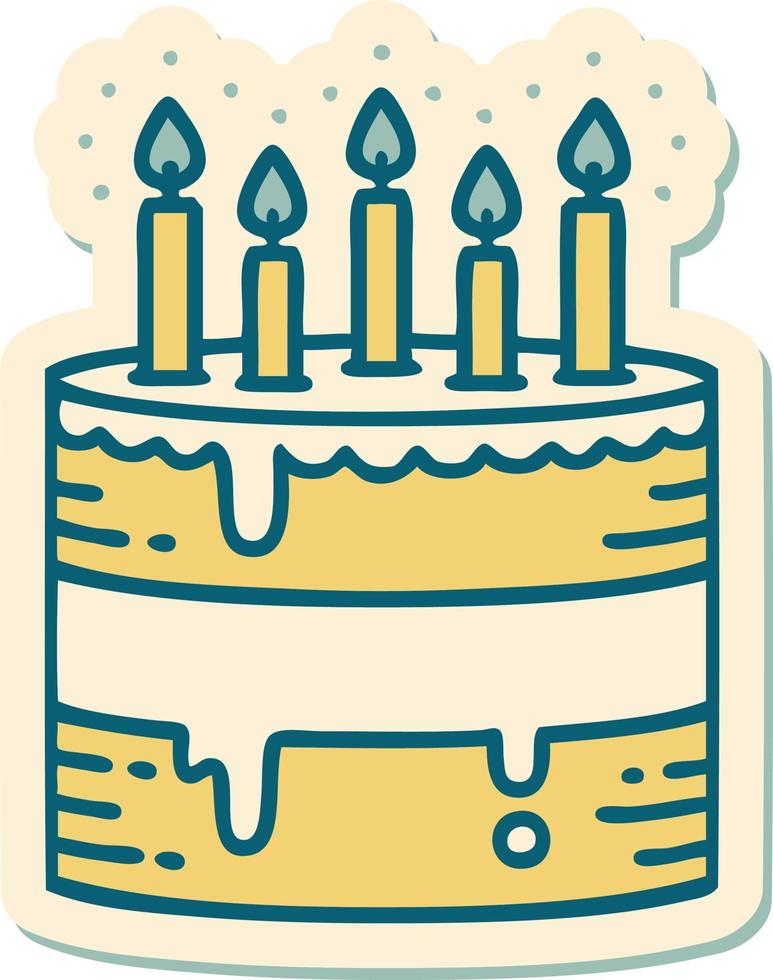 sticker of tattoo in traditional style of a birthday cake vector