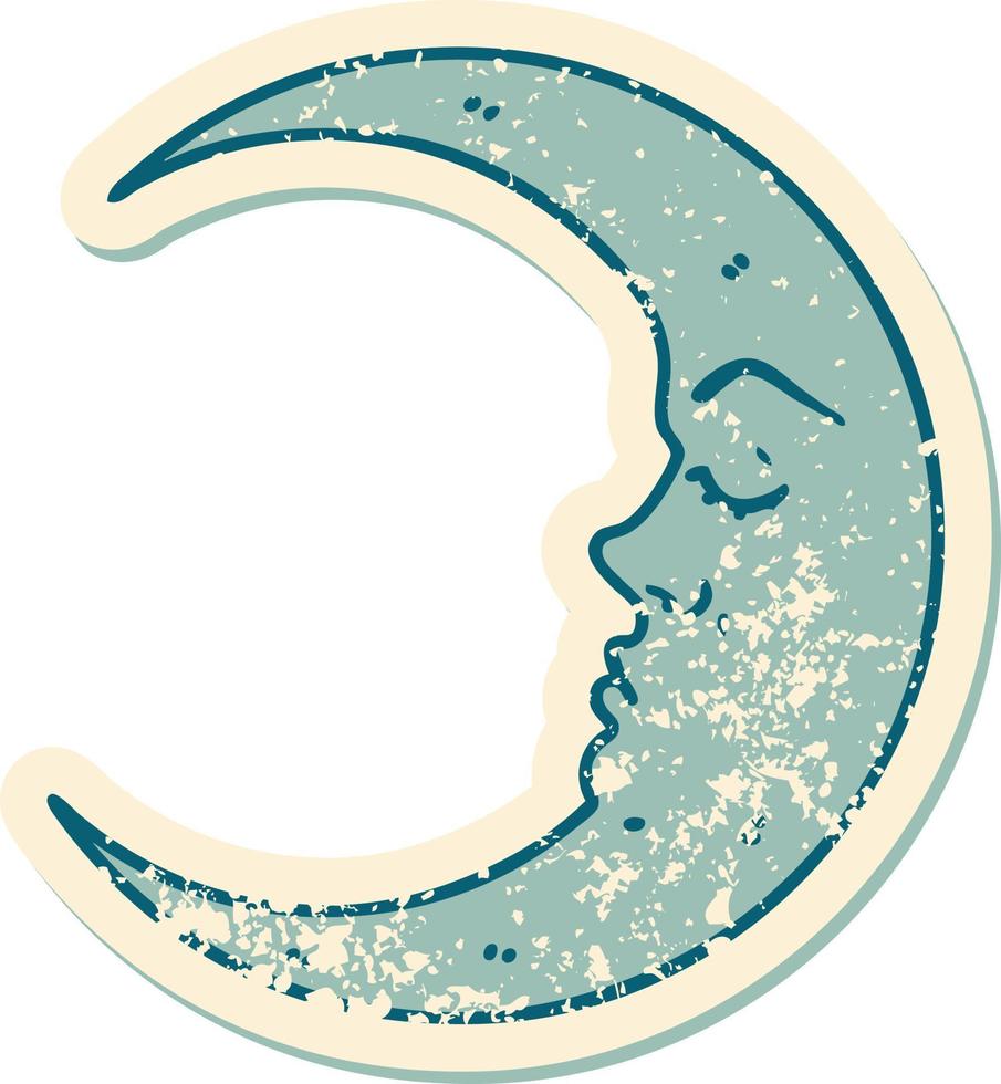 iconic distressed sticker tattoo style image of a crescent moon vector