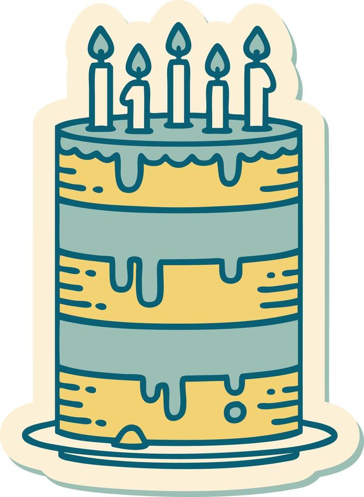 sticker of tattoo in traditional style of a birthday cake vector