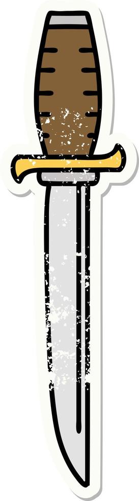 distressed sticker tattoo in traditional style of a dagger vector