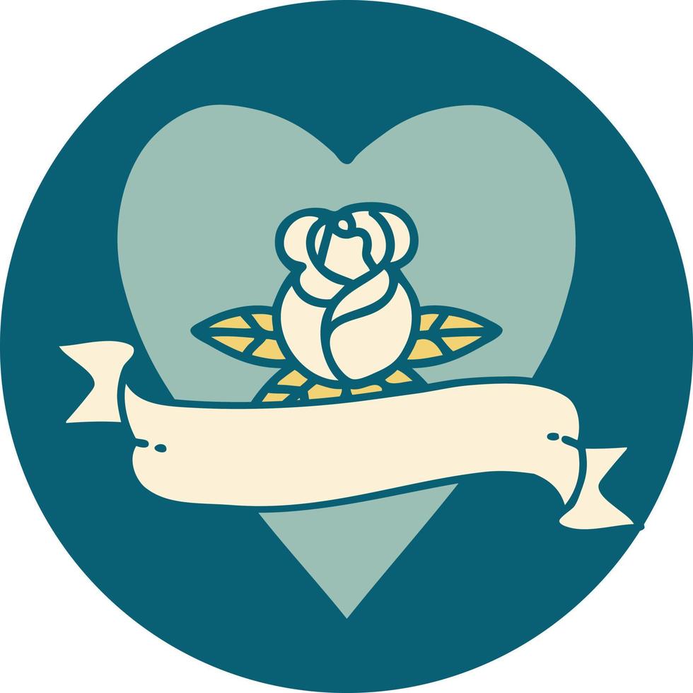 iconic tattoo style image of a heart rose and banner vector