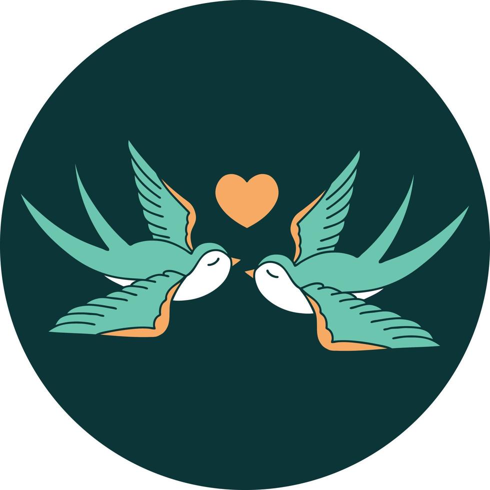 iconic tattoo style image of swallows and a heart vector