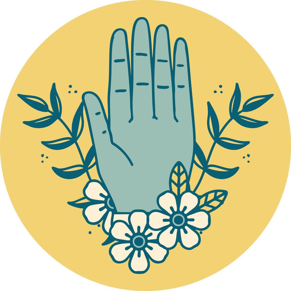 iconic tattoo style image of a hand and flower vector