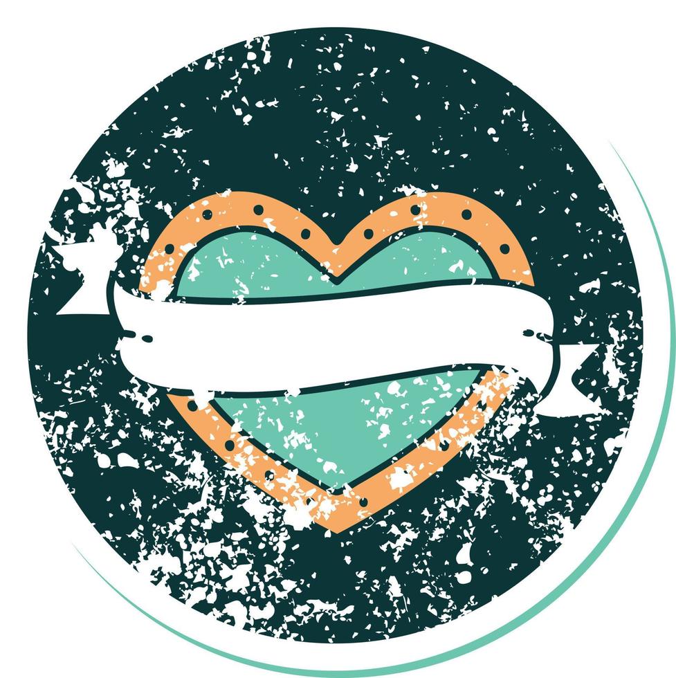 iconic distressed sticker tattoo style image of a heart and banner vector