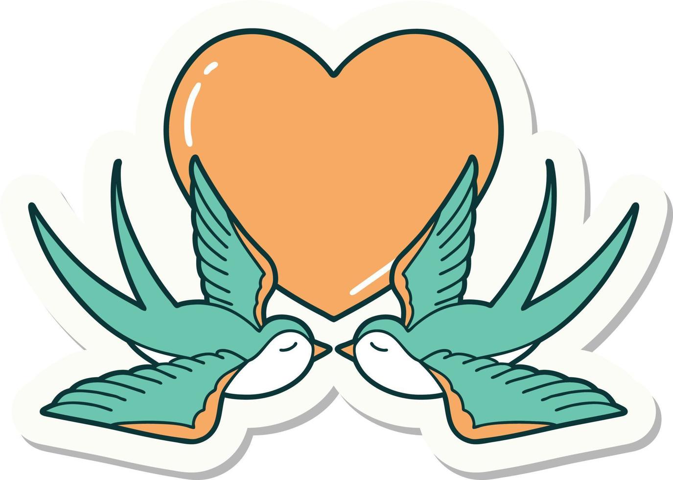 sticker of tattoo in traditional style of swallows and a heart vector