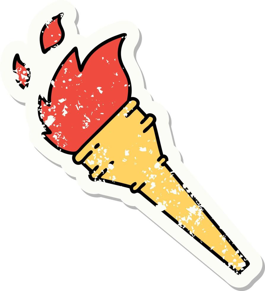 distressed sticker tattoo in traditional style of a lit torch vector