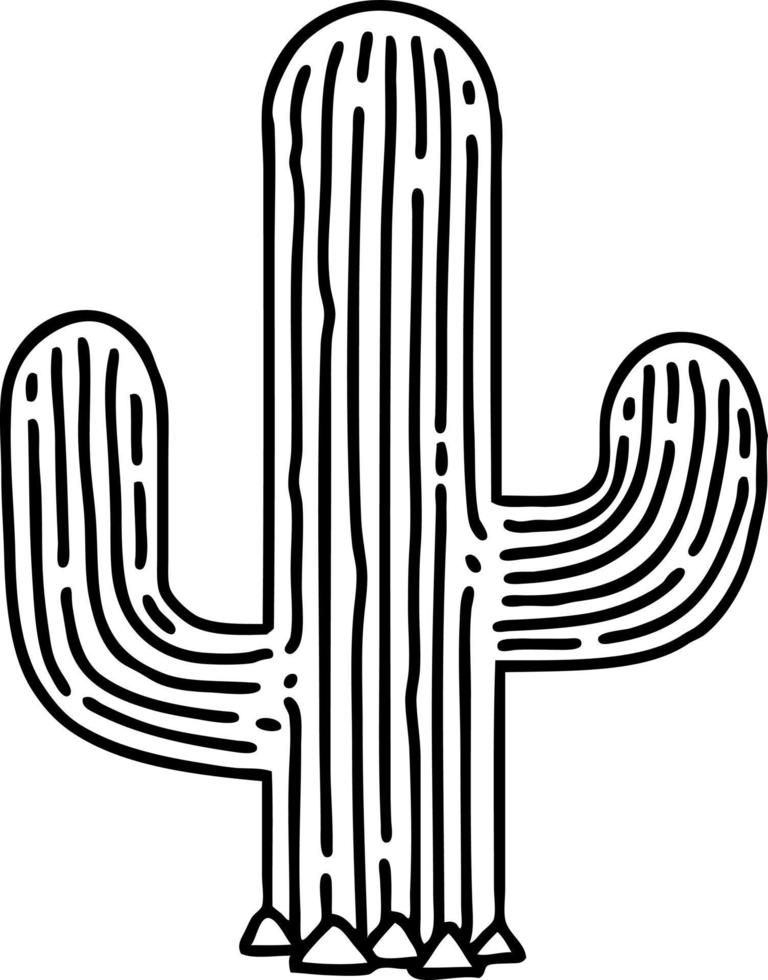 tatuaje en estilo de línea negra de un cactus vector