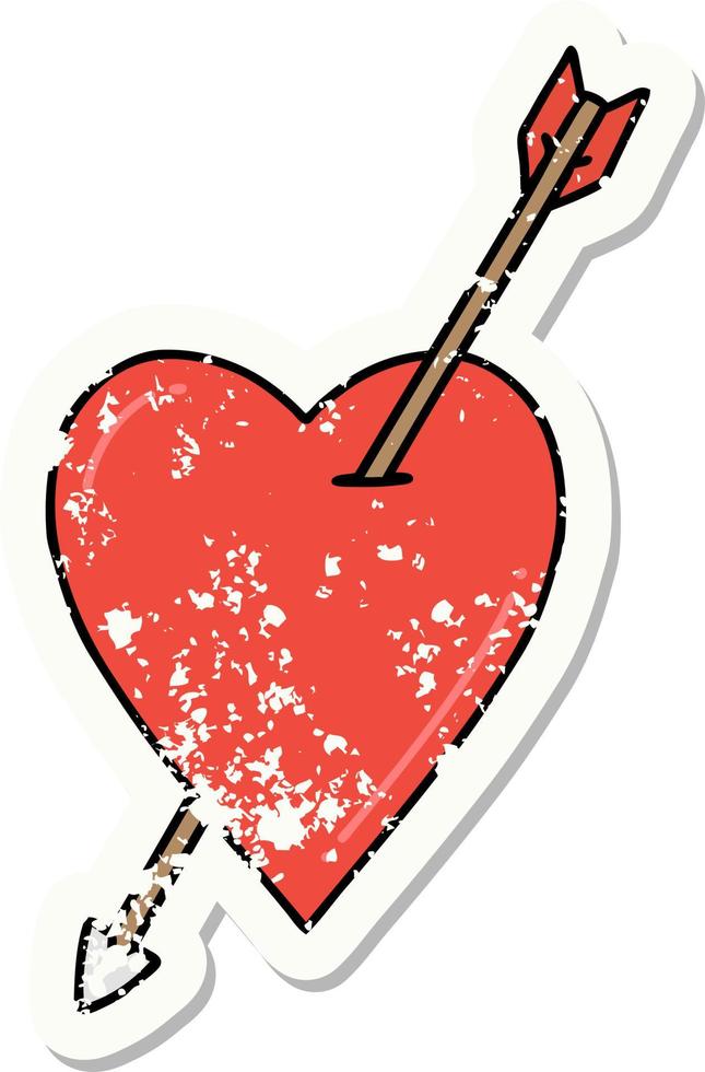 distressed sticker tattoo in traditional style of an arrow and heart vector