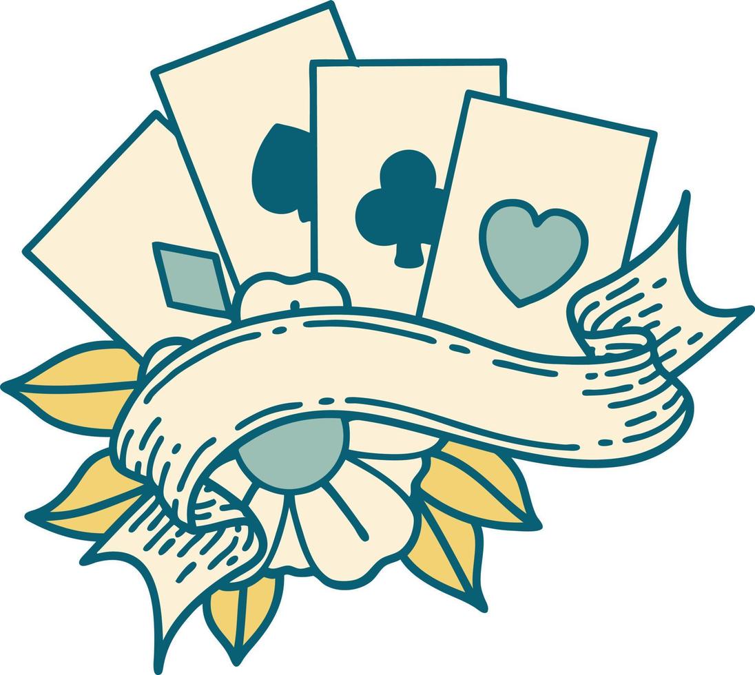 iconic tattoo style image of cards and banner vector