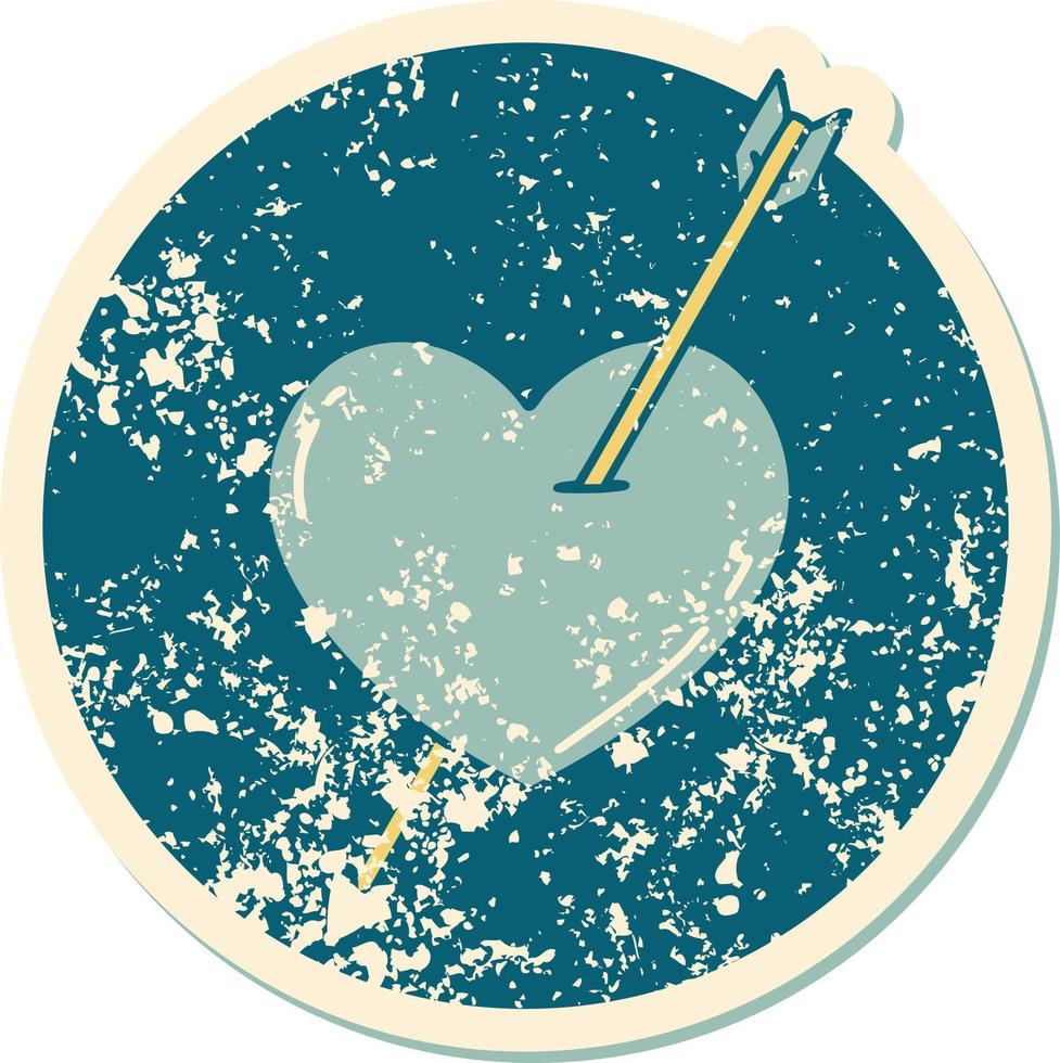 iconic distressed sticker tattoo style image of an arrow and heart vector