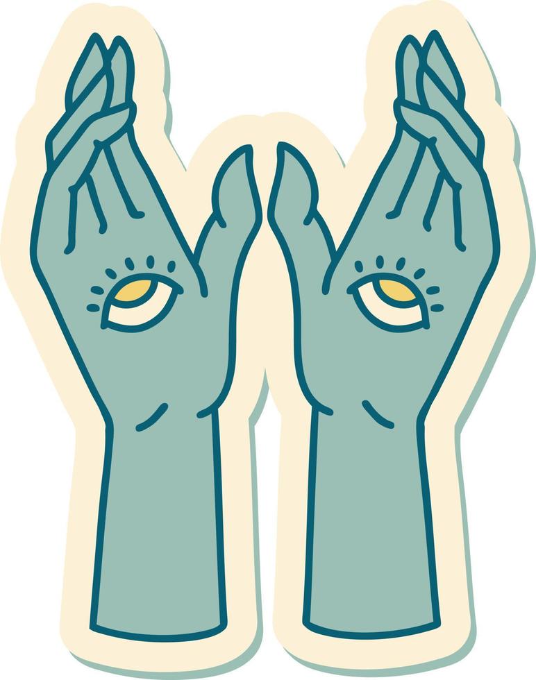 sticker of tattoo in traditional style of mystic hands vector