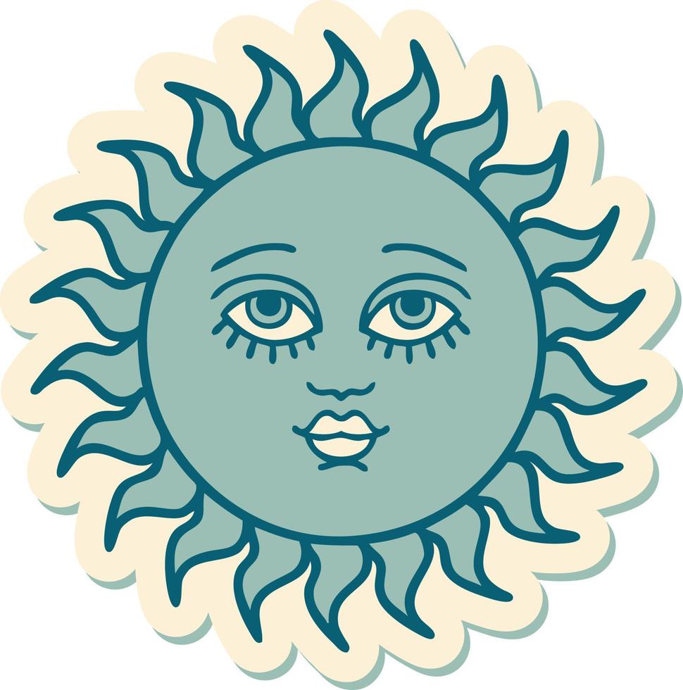 sticker of tattoo in traditional style of a sun with face vector