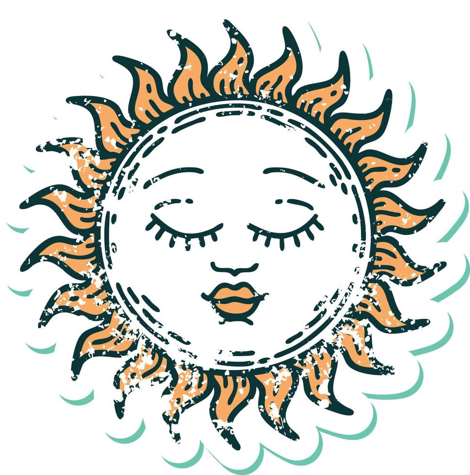 iconic distressed sticker tattoo style image of a sun vector