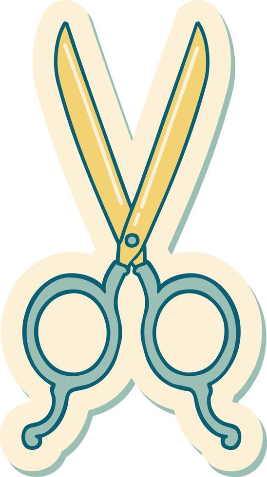 sticker of tattoo in traditional style of barber scissors vector