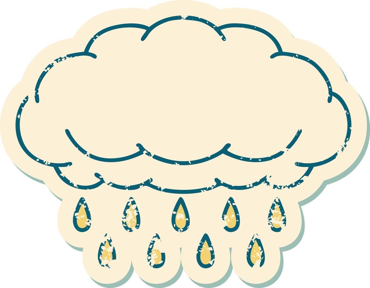 iconic distressed sticker tattoo style image of a cloud raining vector