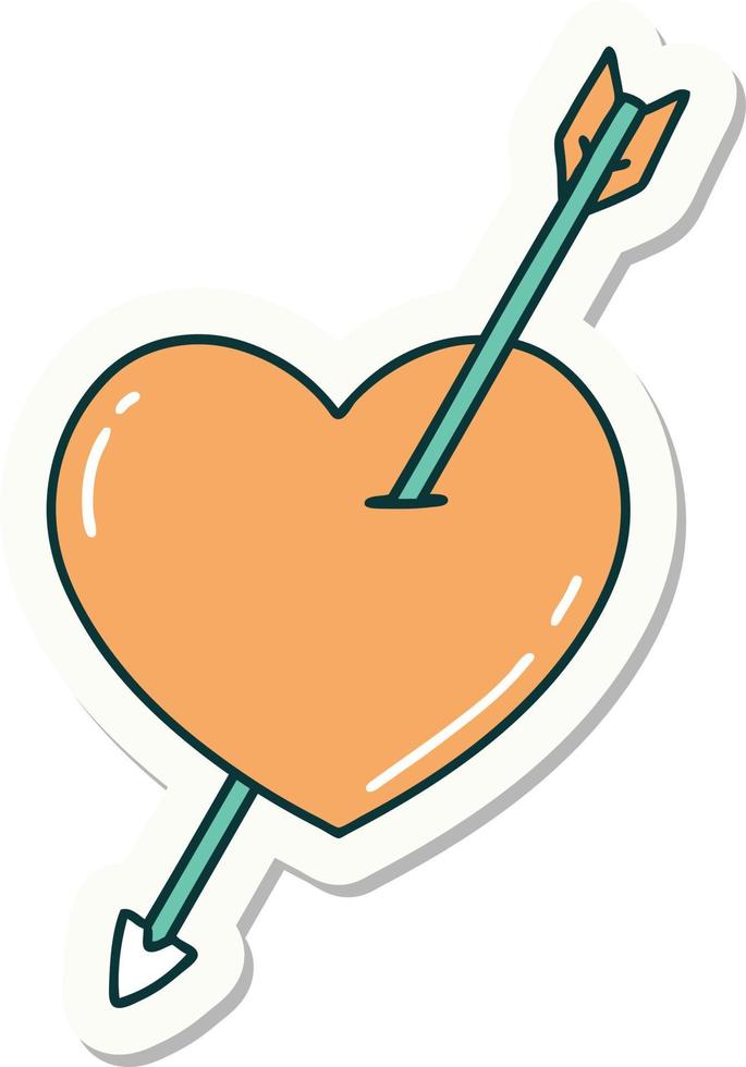 sticker of tattoo in traditional style of an arrow and heart vector