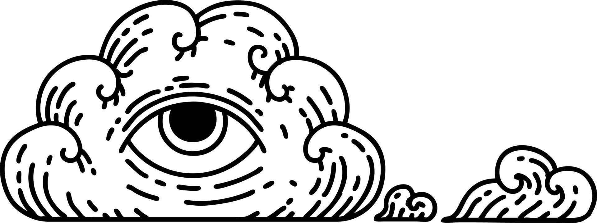 tattoo in black line style of an all seeing eye cloud vector