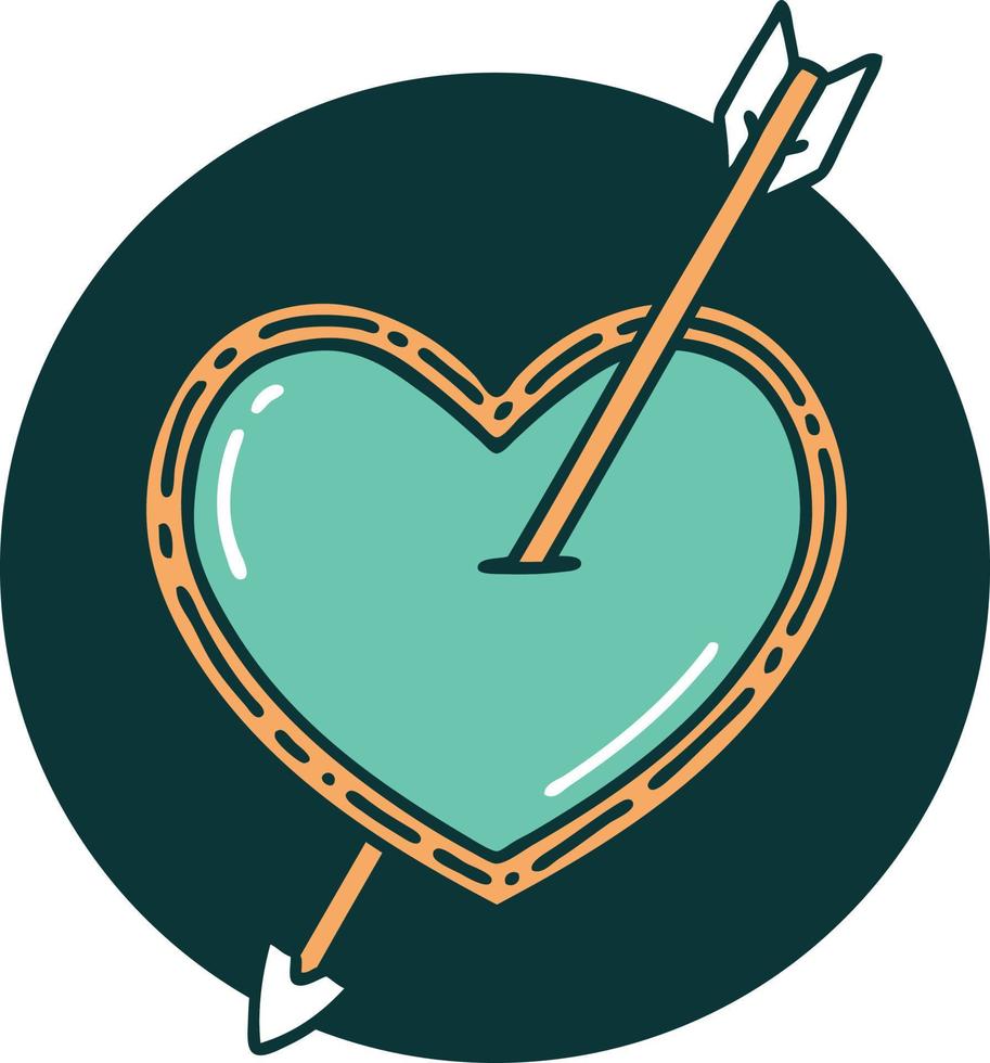 iconic tattoo style image of an arrow and heart vector