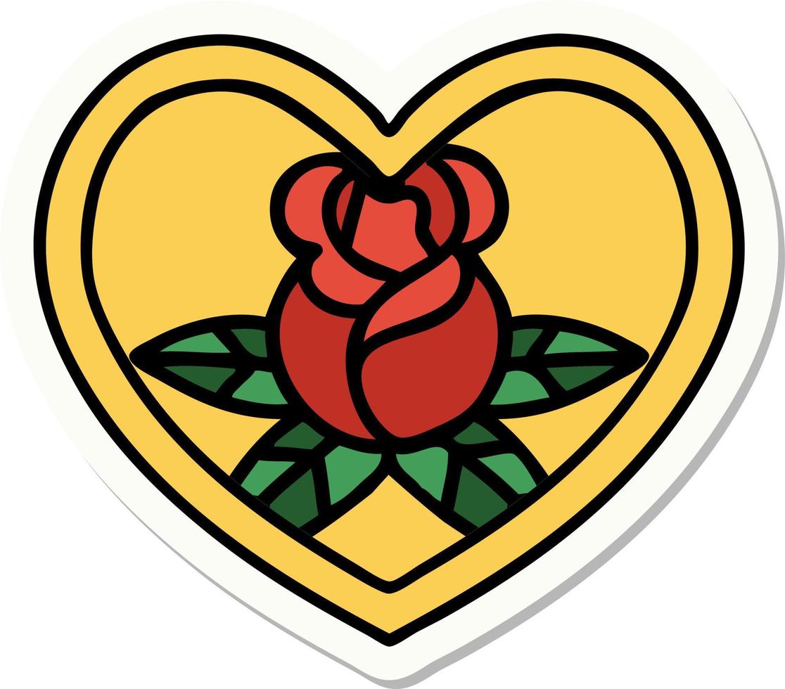 sticker of tattoo in traditional style of a heart and flowers vector