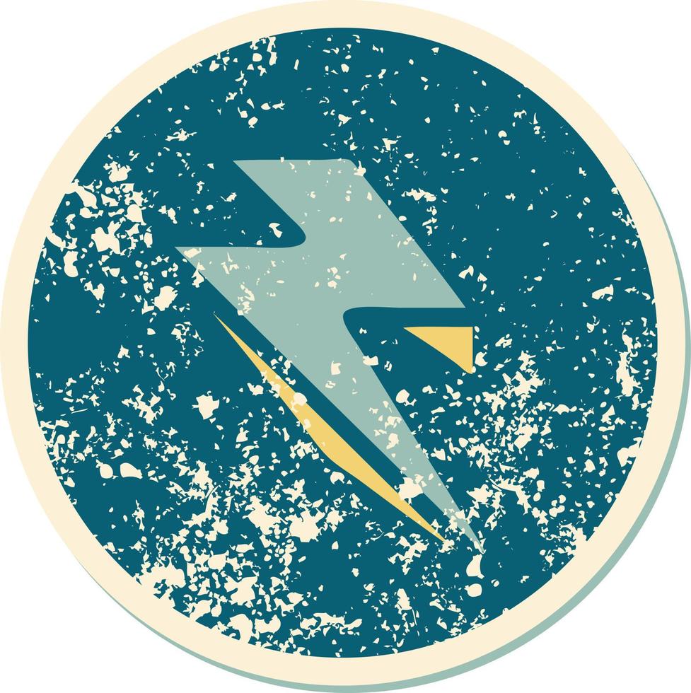 iconic distressed sticker tattoo style image of lighting bolt vector