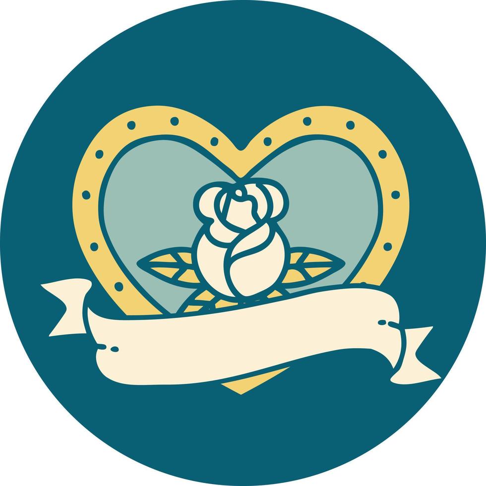 iconic tattoo style image of a heart rose and banner vector
