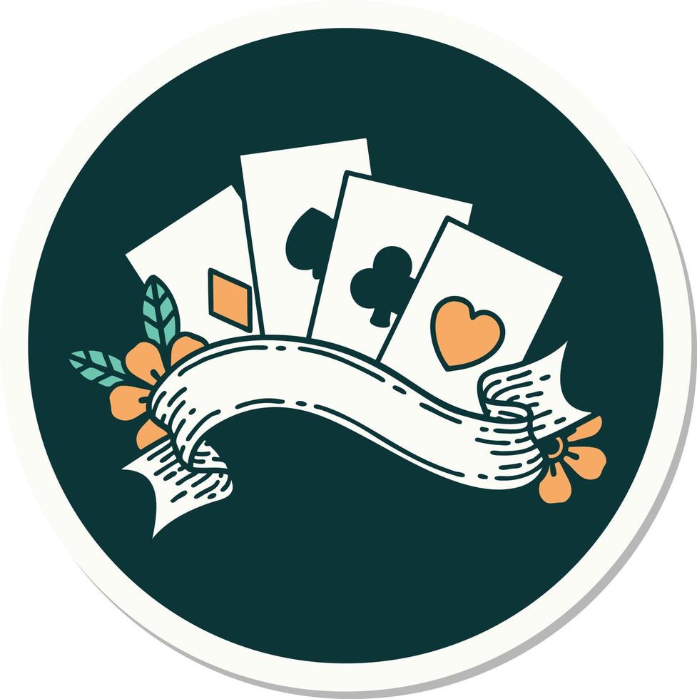 sticker of tattoo in traditional style of cards and banner vector