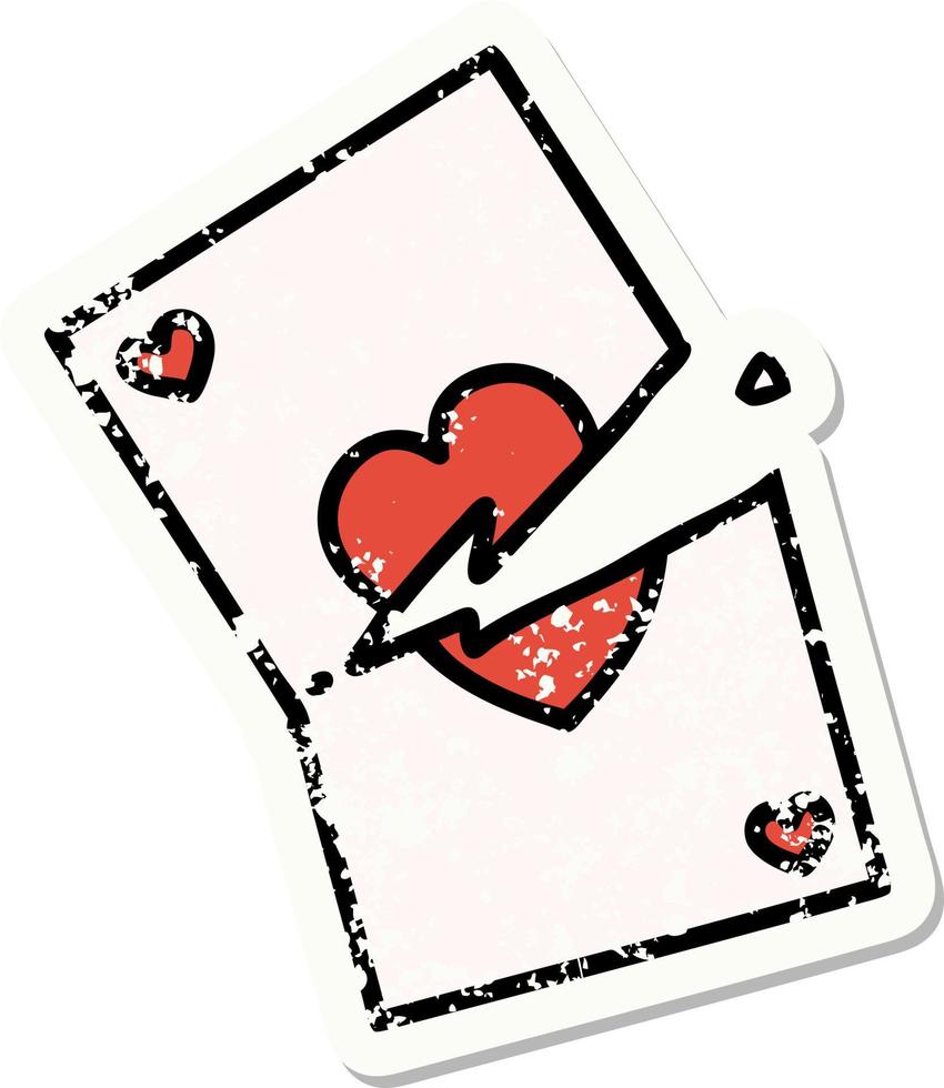 distressed sticker tattoo in traditional style of a torn card vector