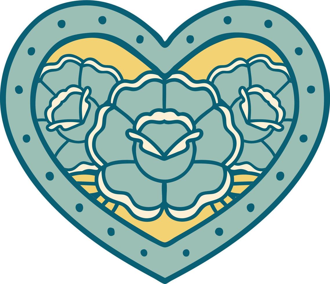 iconic tattoo style image of a heart and flowers vector