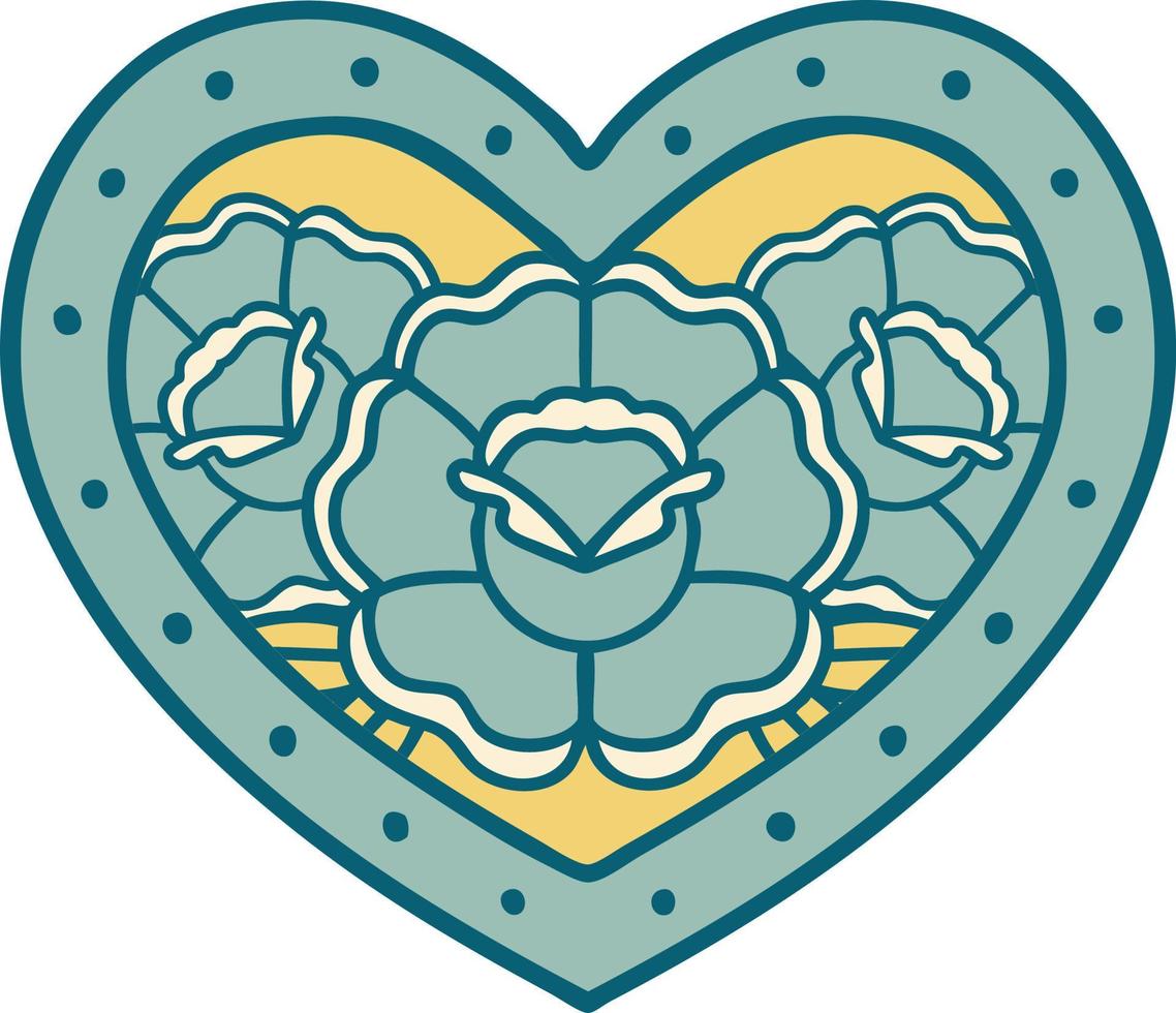 imagen icónica de estilo tatuaje de un corazón y flores vector