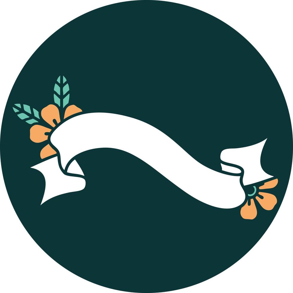 iconic tattoo style image of a banner and flowers vector