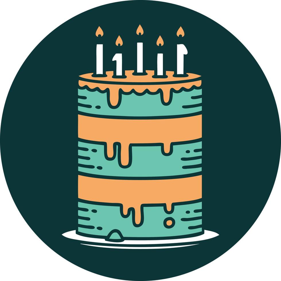 iconic tattoo style image of a birthday cake vector