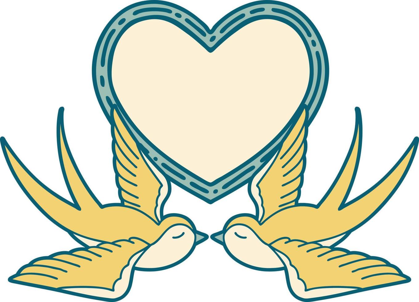 iconic tattoo style image of swallows and a heart vector