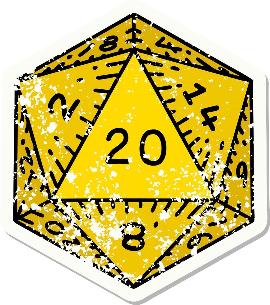 distressed sticker tattoo in traditional style of a d20 dice vector