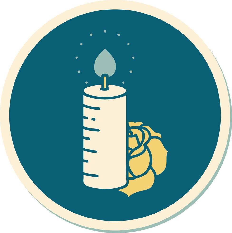 sticker of tattoo in traditional style of a candle and a rose vector