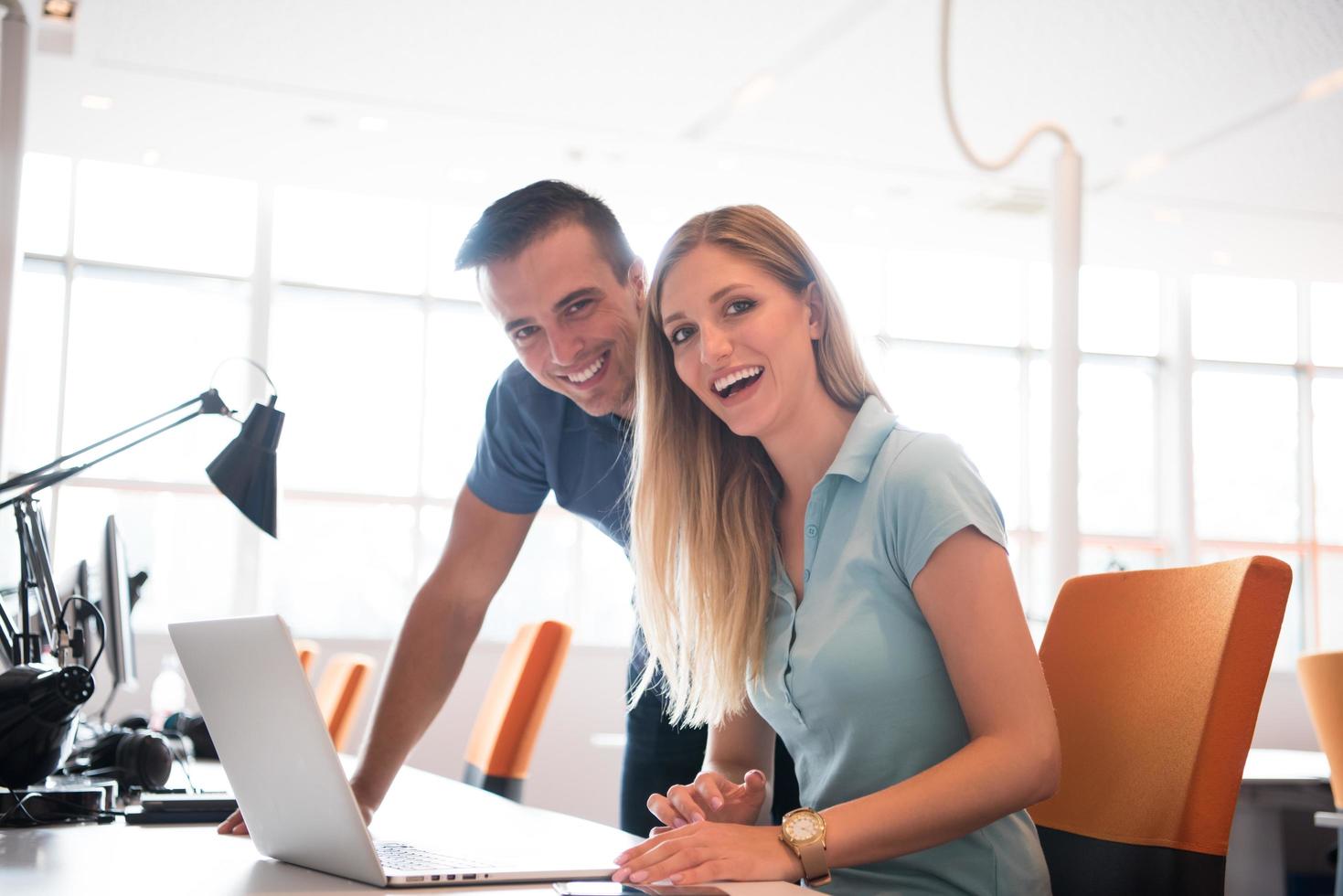 Group of young people employee workers with computer photo
