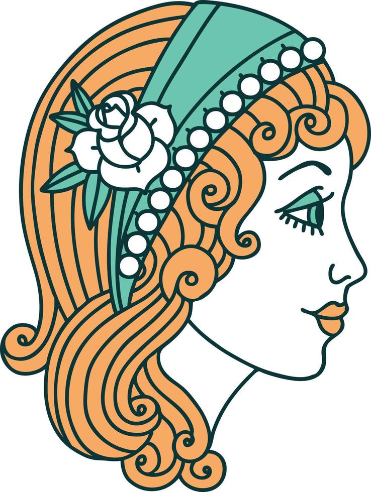 iconic tattoo style image of a gypsy head vector