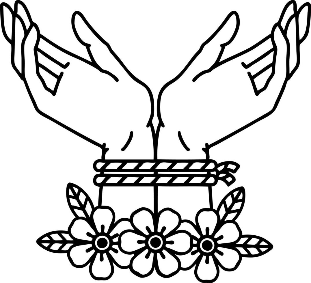 tattoo in black line style of hands tied vector