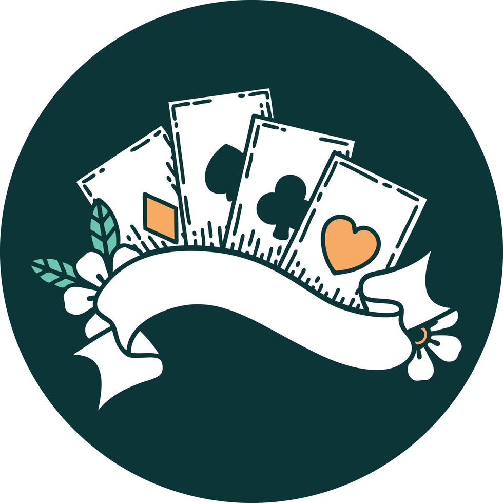 iconic tattoo style image of cards and banner vector