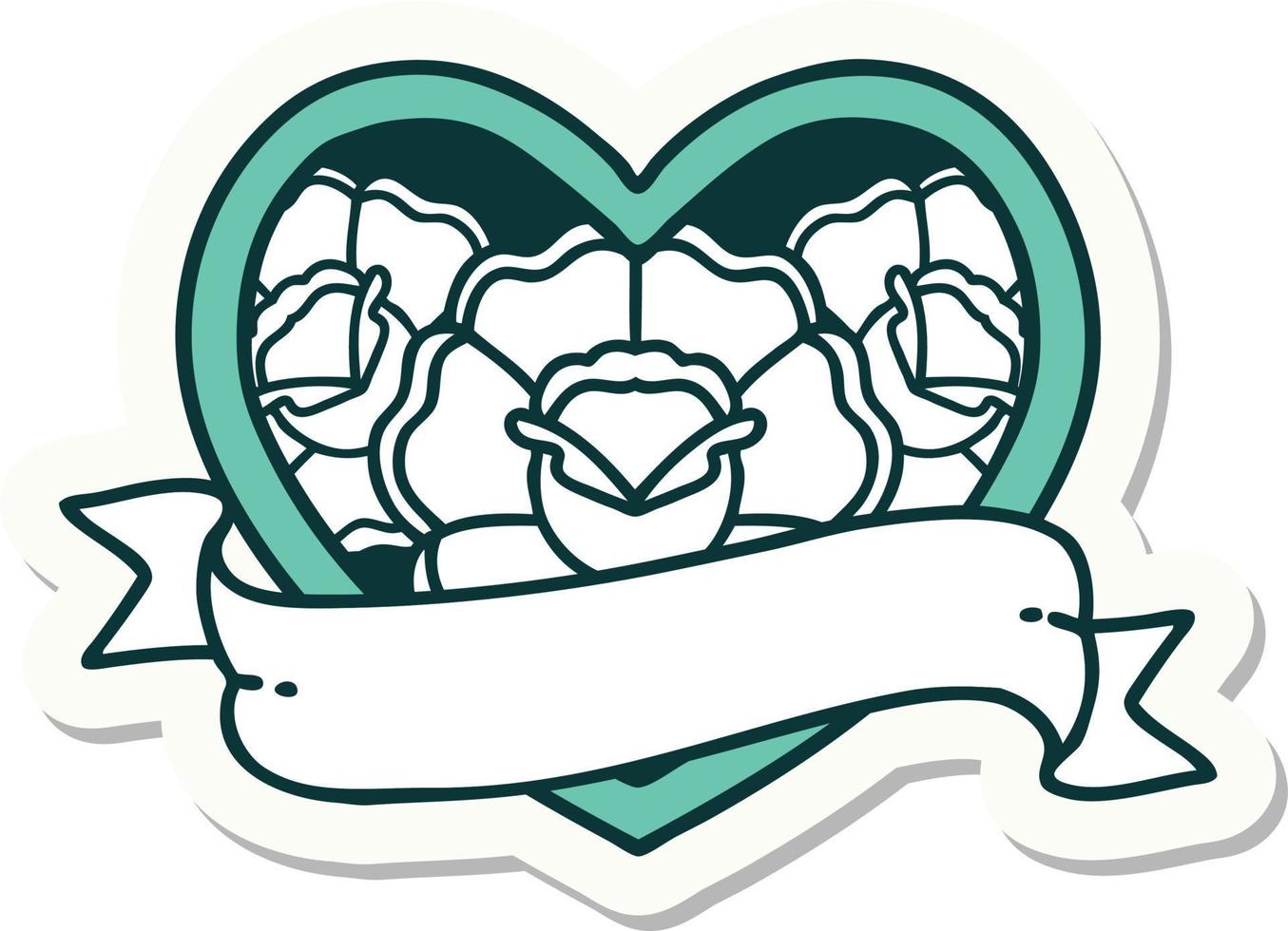 sticker of tattoo in traditional style of a heart and banner with flowers vector