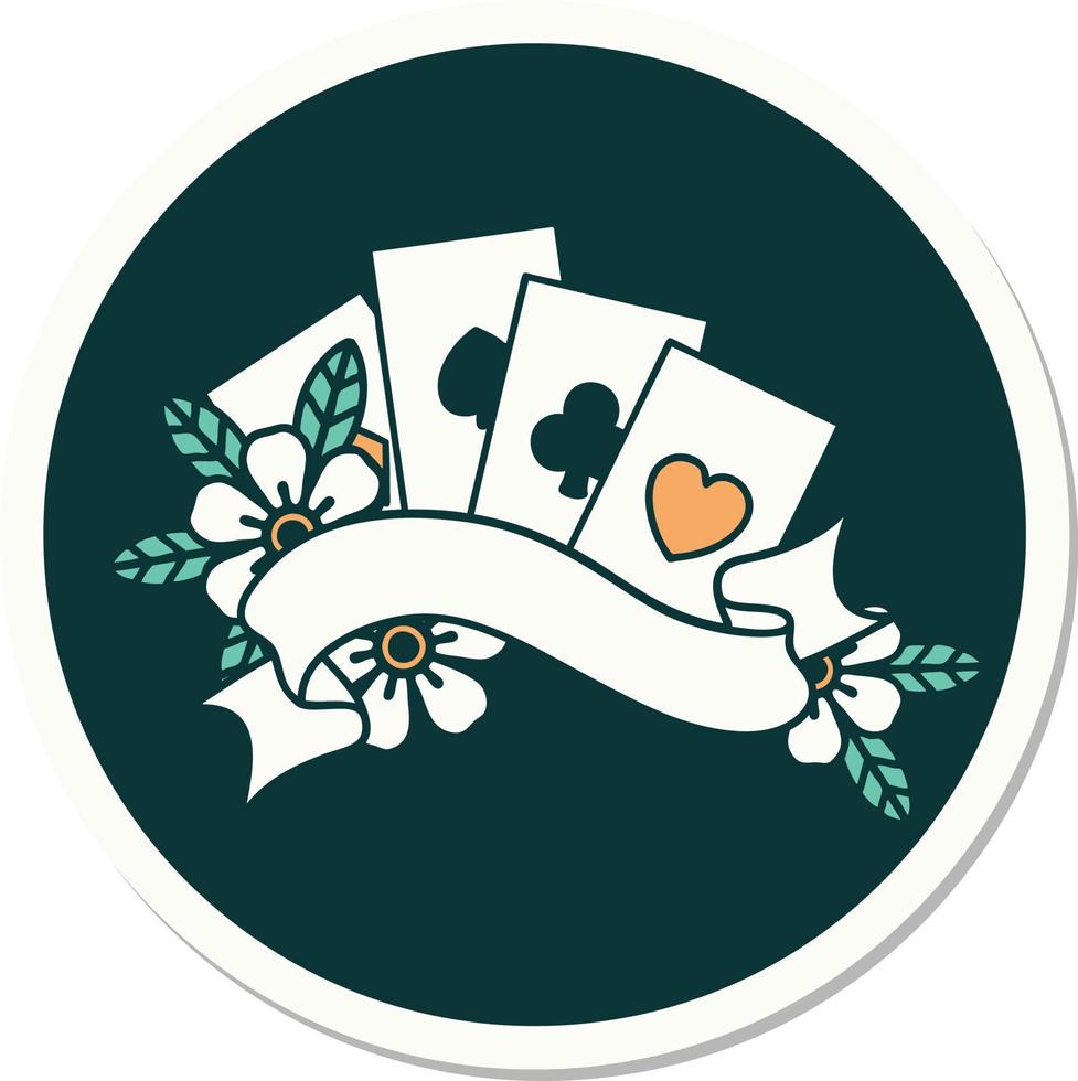 sticker of tattoo in traditional style of cards and banner vector
