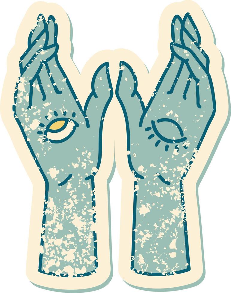 iconic distressed sticker tattoo style image of mystic hands vector